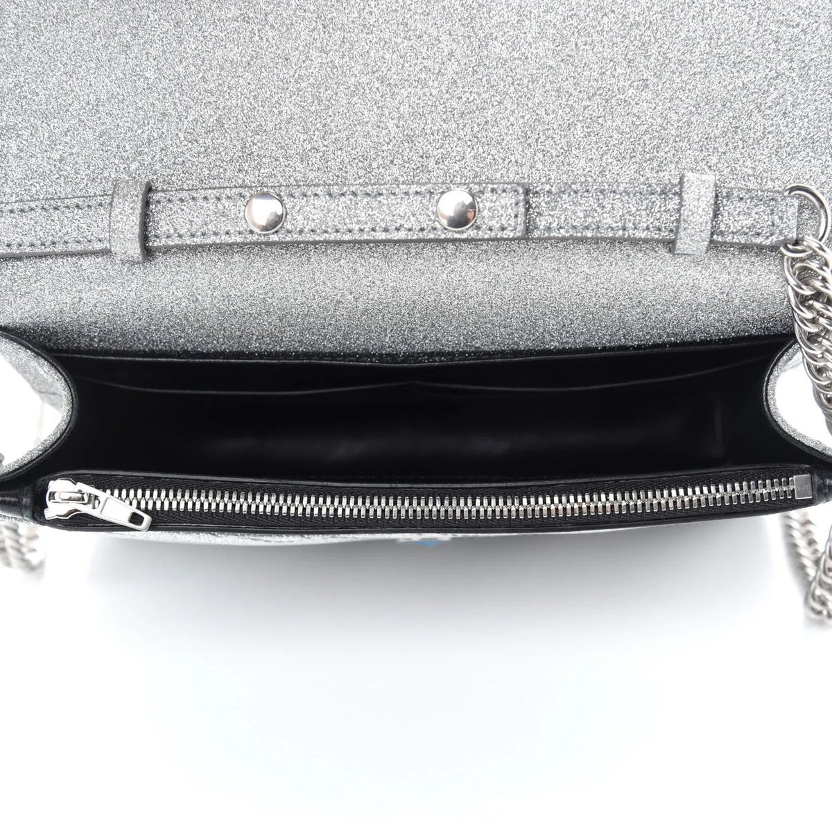 Balenciaga BB Silver Glittered Leather Wallet on Chain Bag