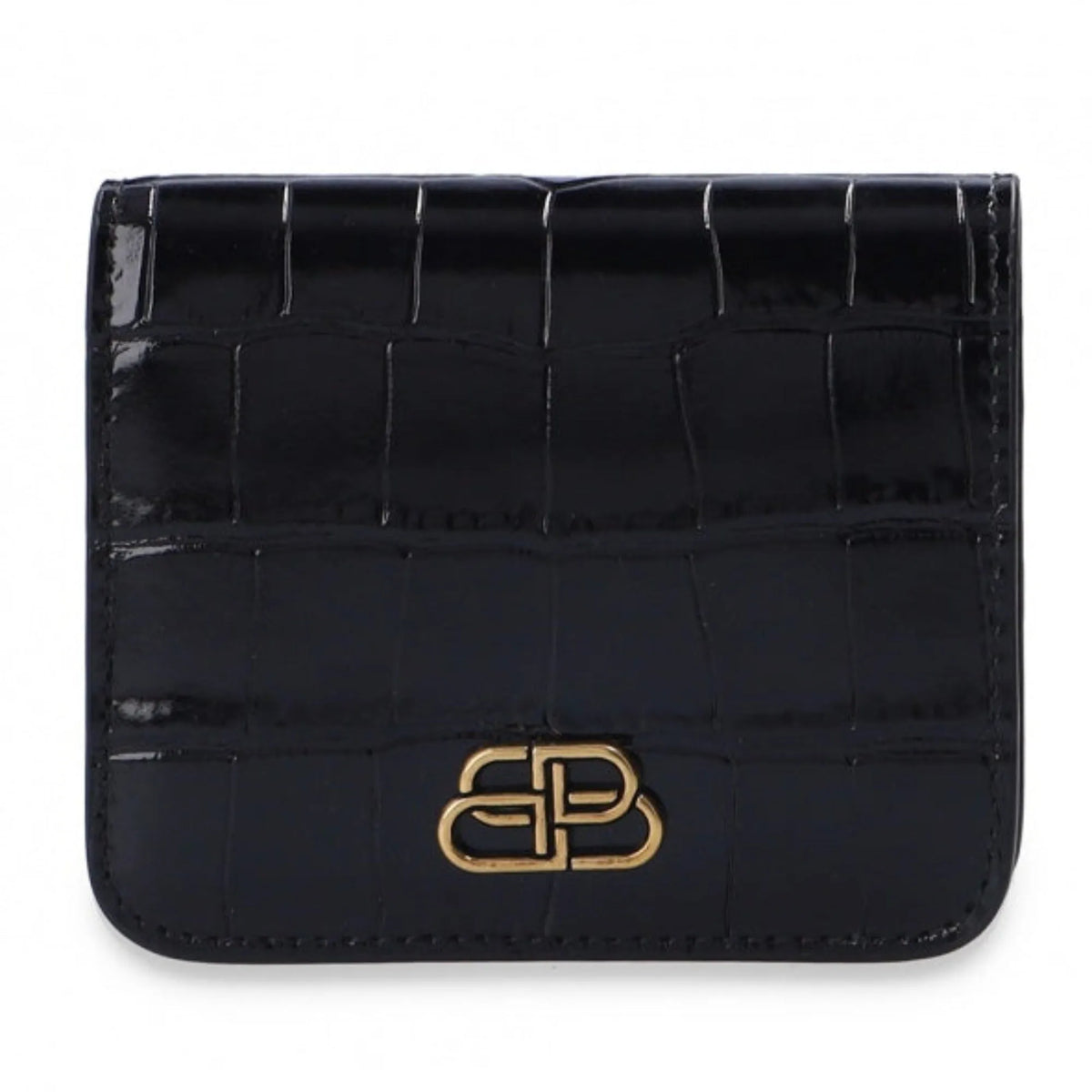 Balenciaga Black Calf Leather Crocodile Embossed Wallet