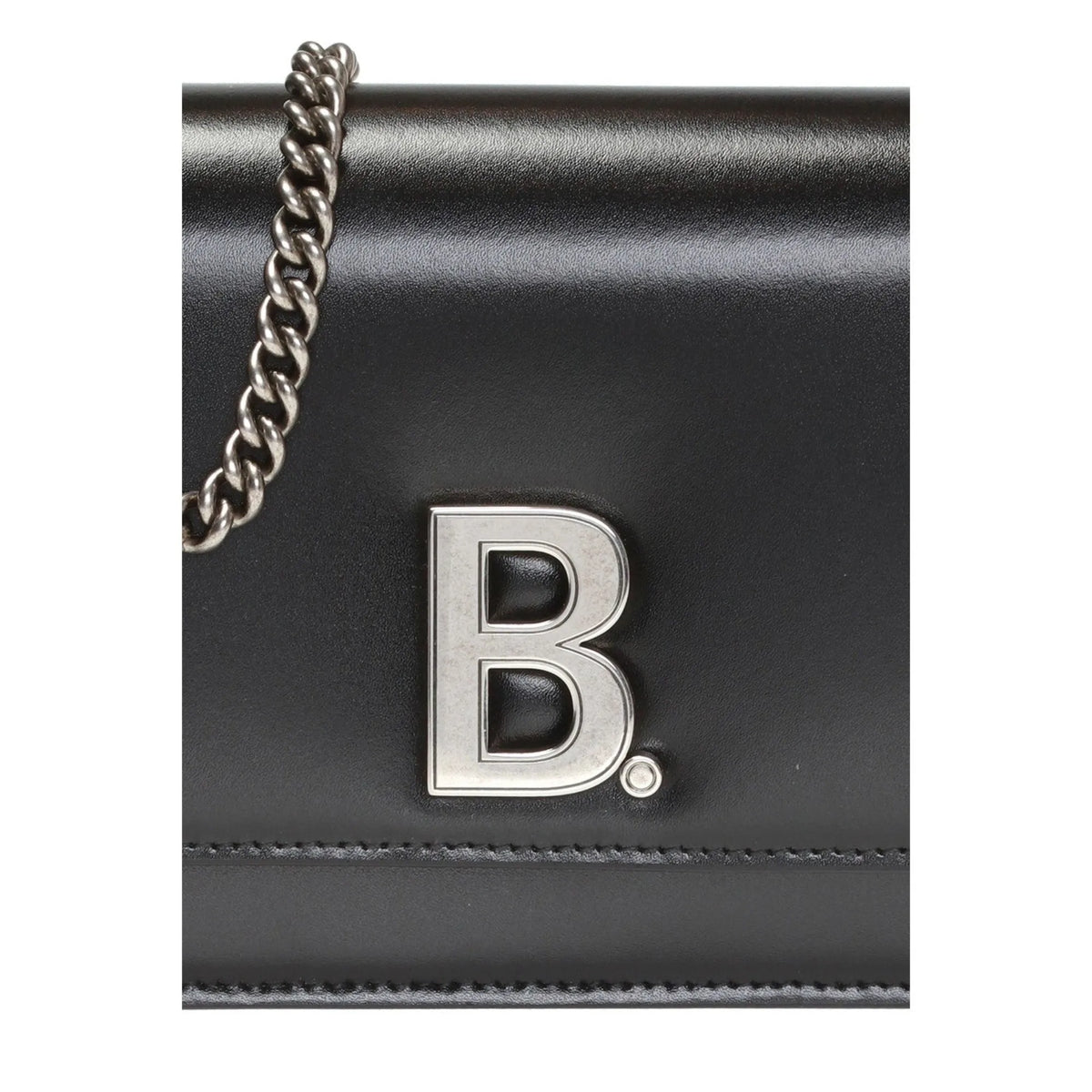 Balenciaga Black Calfskin Leather Silver Logo Chain Wallet Bag