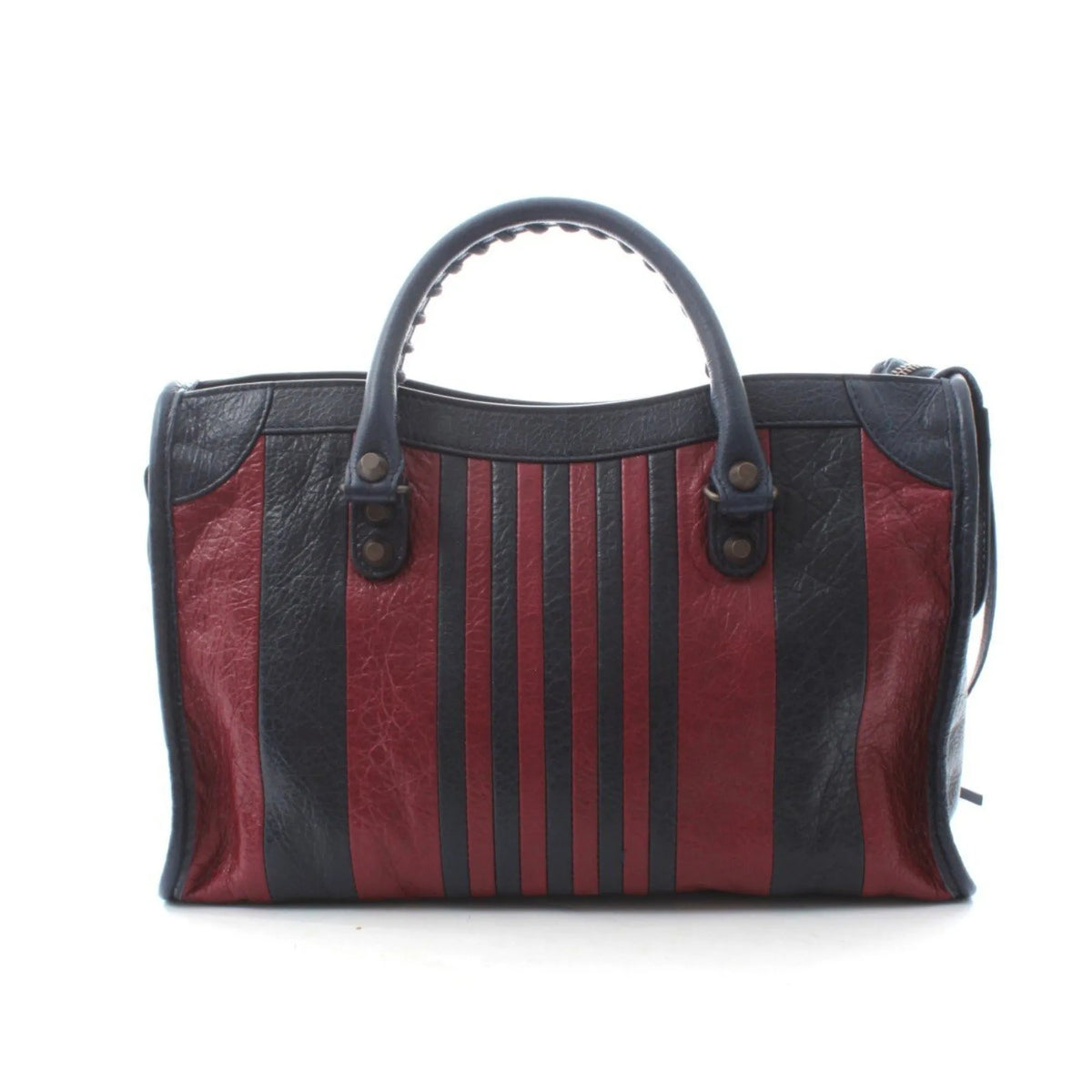 Balenciaga Classic City Marine Bordeaux Stripe Small Satchel Bag