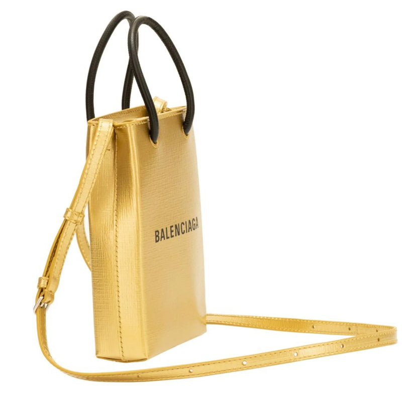 Balenciaga Gold Calfskin Leather Shopper Cross Body Bag