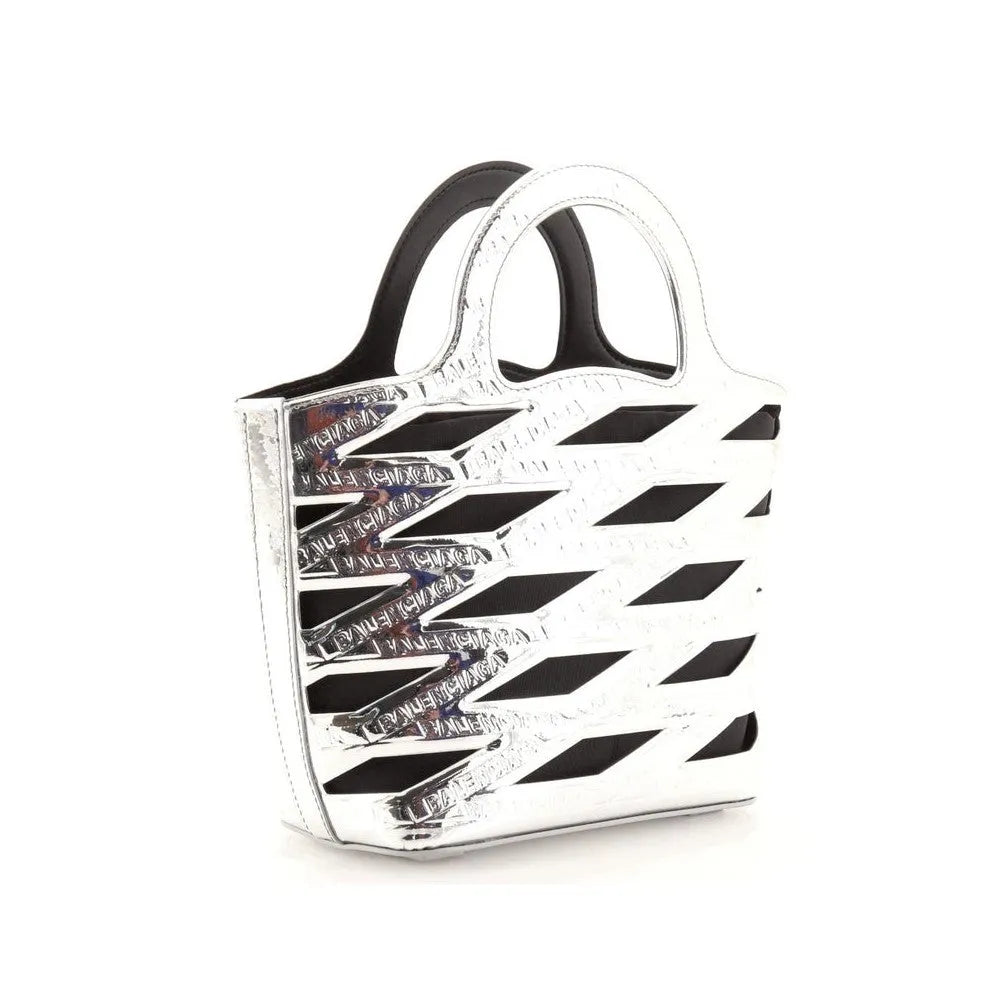 Balenciaga Neo Basket Metallic Silver Leather Small Satchel Bag