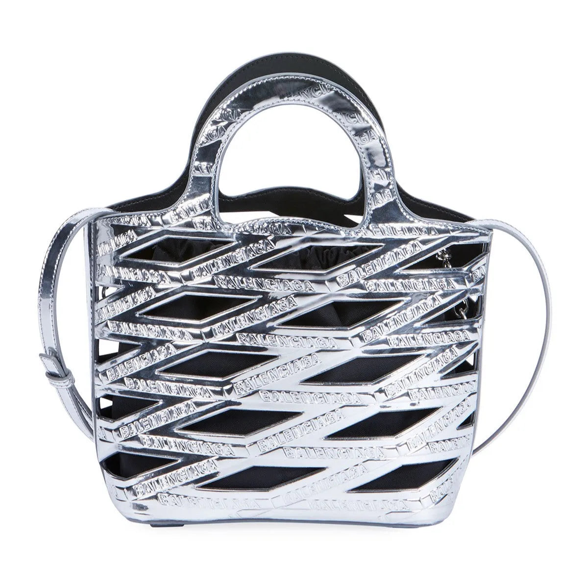 Balenciaga Neo Basket Metallic Silver Leather Small Satchel Bag