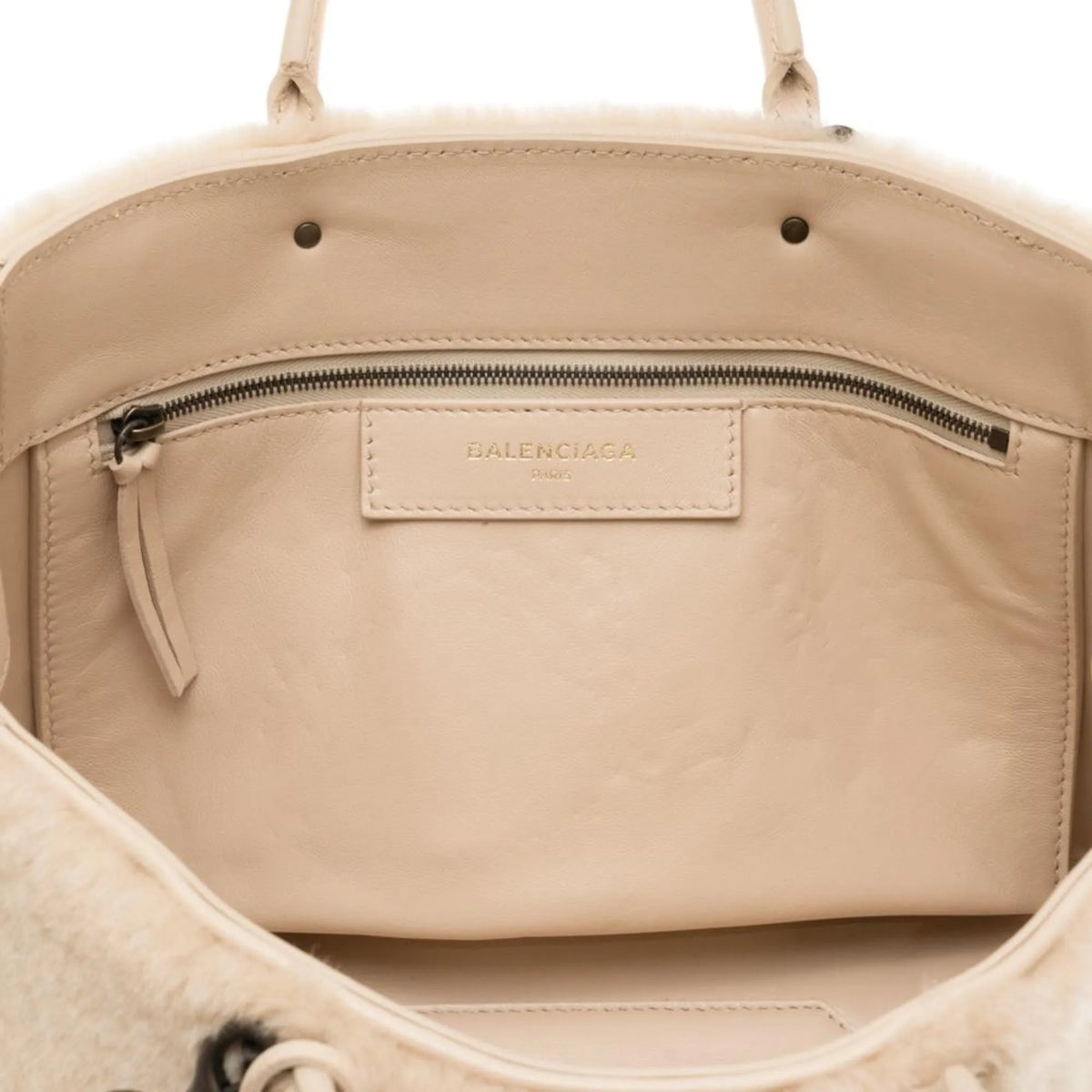 Balenciaga Papier Merino Lamb Wool Tapioca Beige Satchel