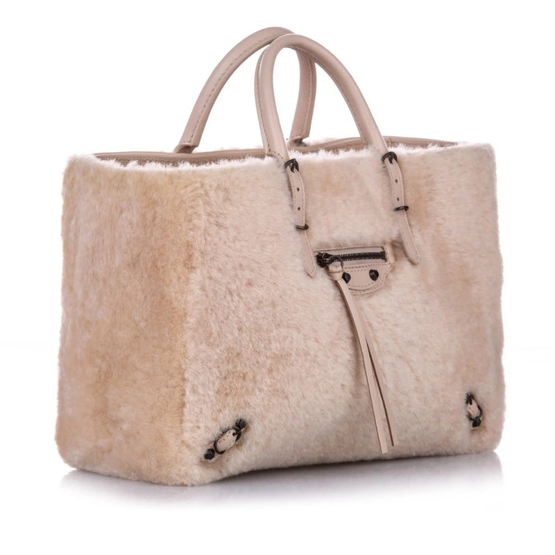 Balenciaga Papier Merino Lamb Wool Tapioca Beige Satchel