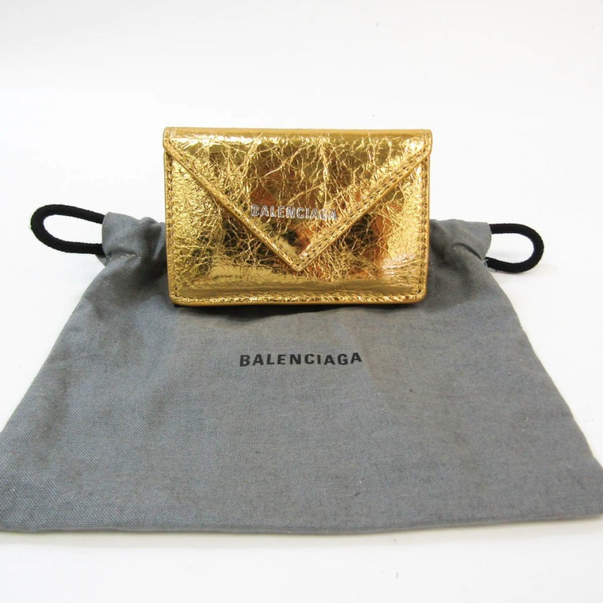 Balenciaga Papier Gold Arena Lambskin Mini Trifold Wallet