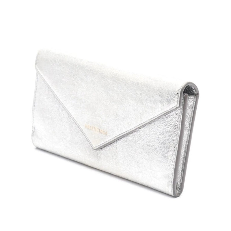 Balenciaga Papier Metallic Silver Arena Leather Envelope Wallet