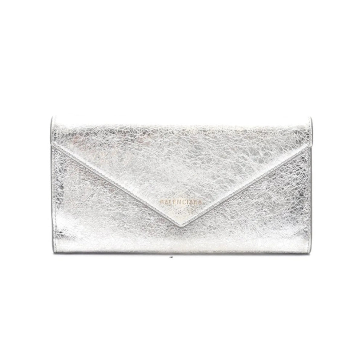 Balenciaga Papier Metallic Silver Arena Leather Envelope Wallet