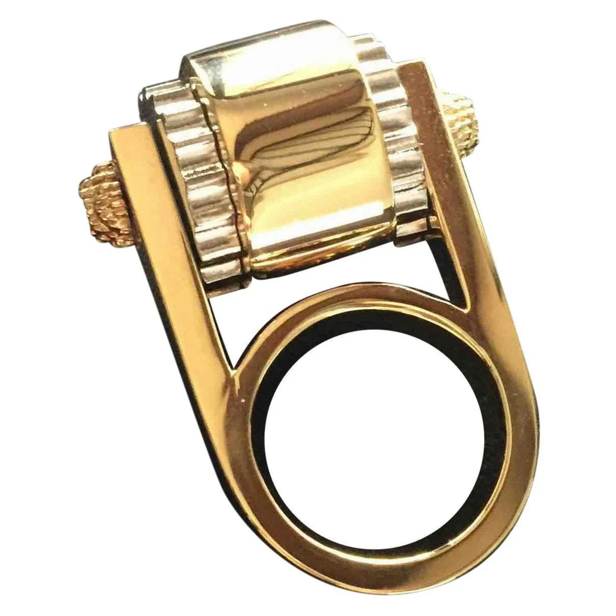 Balenciaga Ring Gold Tone Metal Hardware Gear Cylinder Large Size 6