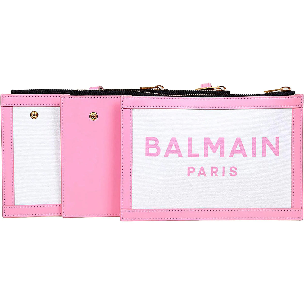 Balmain B-Army 26 Logo Canvas and Pink Leather Small Crossbody Bag