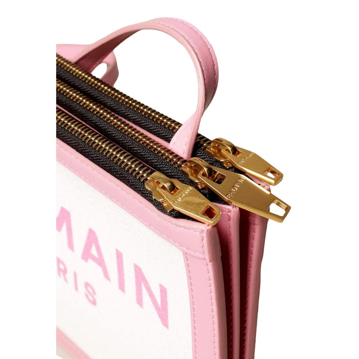 Balmain B-Army 26 Logo Canvas and Pink Leather Small Crossbody Bag