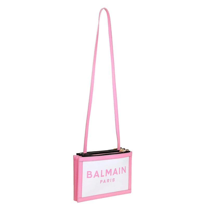 Balmain B-Army 26 Logo Canvas and Pink Leather Small Crossbody Bag