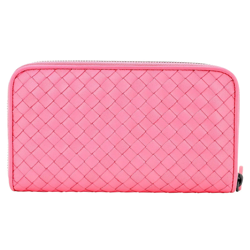 Bottega Veneta Intrecciato Zipper French Calf Leather Wallet Pink