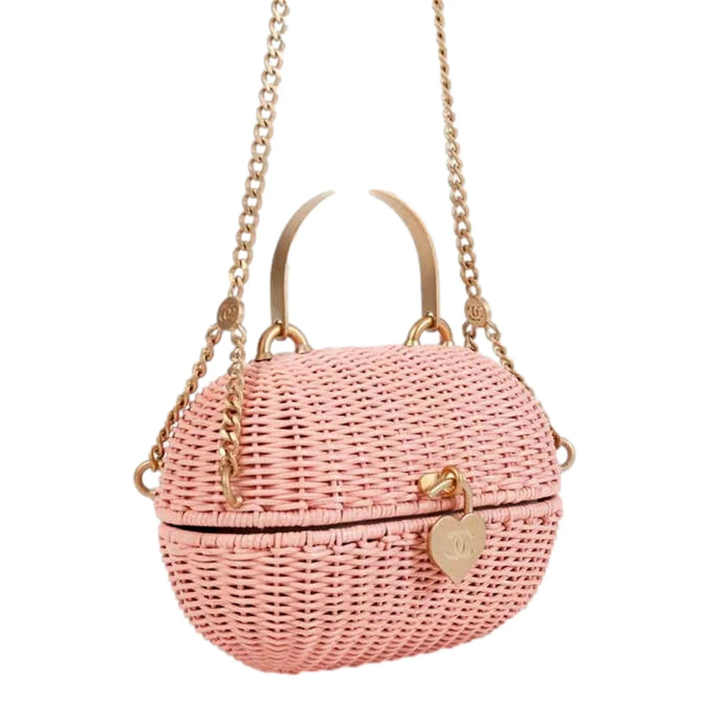 Chanel Pink Oval Wicker Heart CC Charm Closure 2 - Way Handle Crossbody Bag - Handbags - Clayton's Online Store