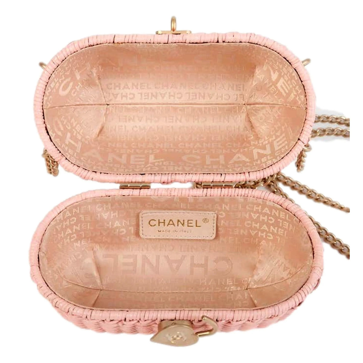 Chanel Pink Oval Wicker Heart CC Charm Closure 2 - Way Handle Crossbody Bag - Handbags - Clayton's Online Store