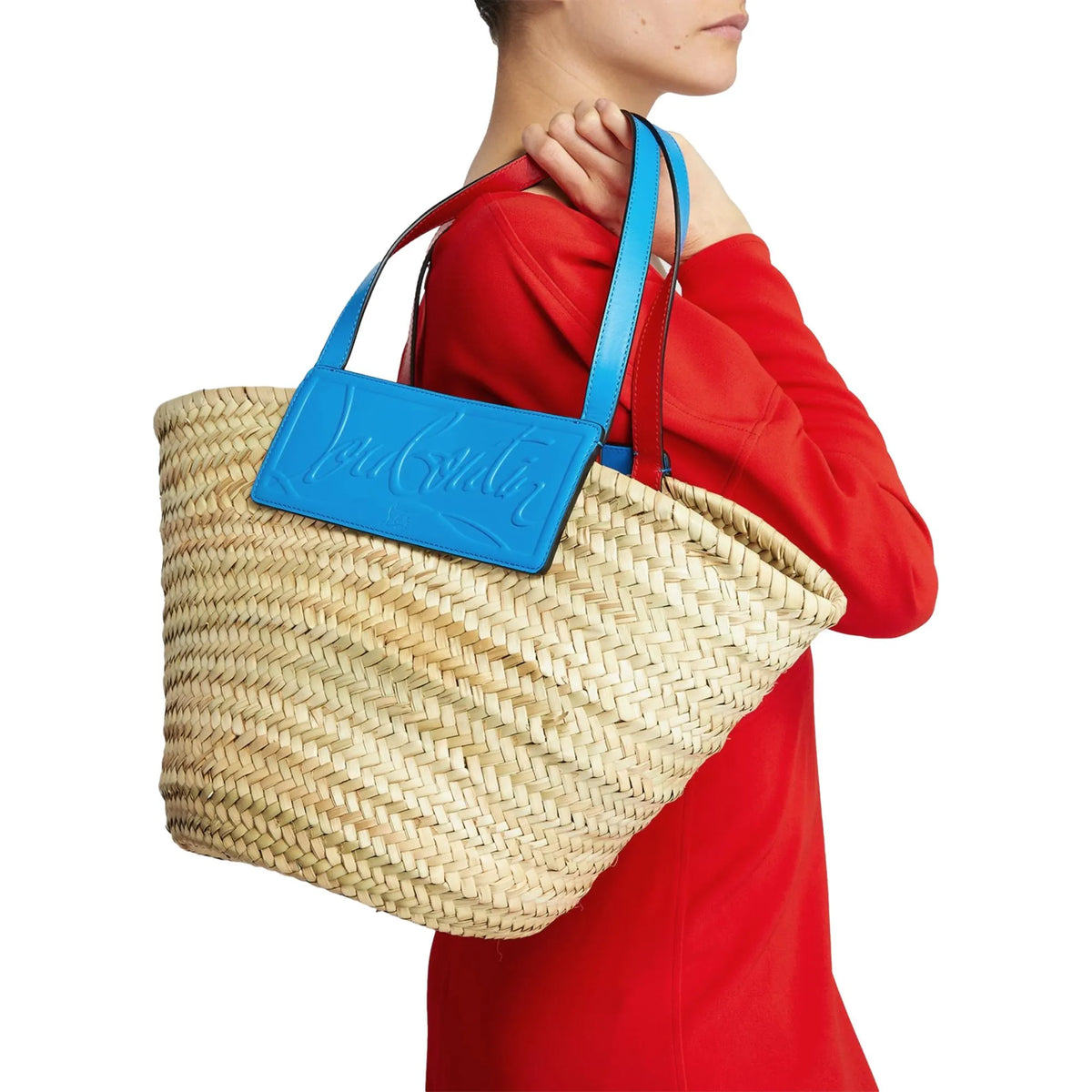 Christian Louboutin Loubishore Blue Woven Raffia Large Tote Bag