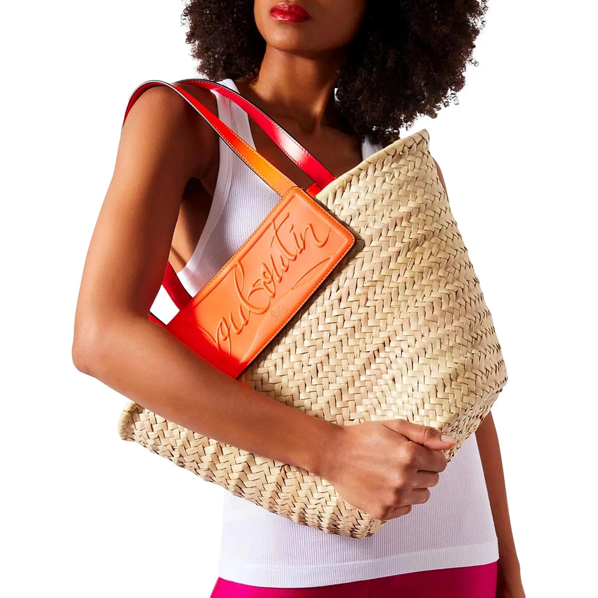 Christian Louboutin Loubishore Orange Woven Raffia Large Tote Bag - Handbags - Clayton's Online Store