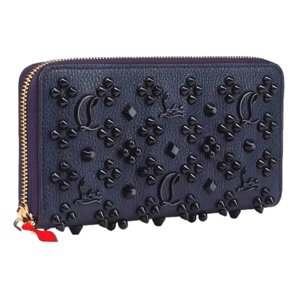 Christian Louboutin Panettone Studded Blue Leather Zip Around Wallet - Wallets - Clayton's Online Store