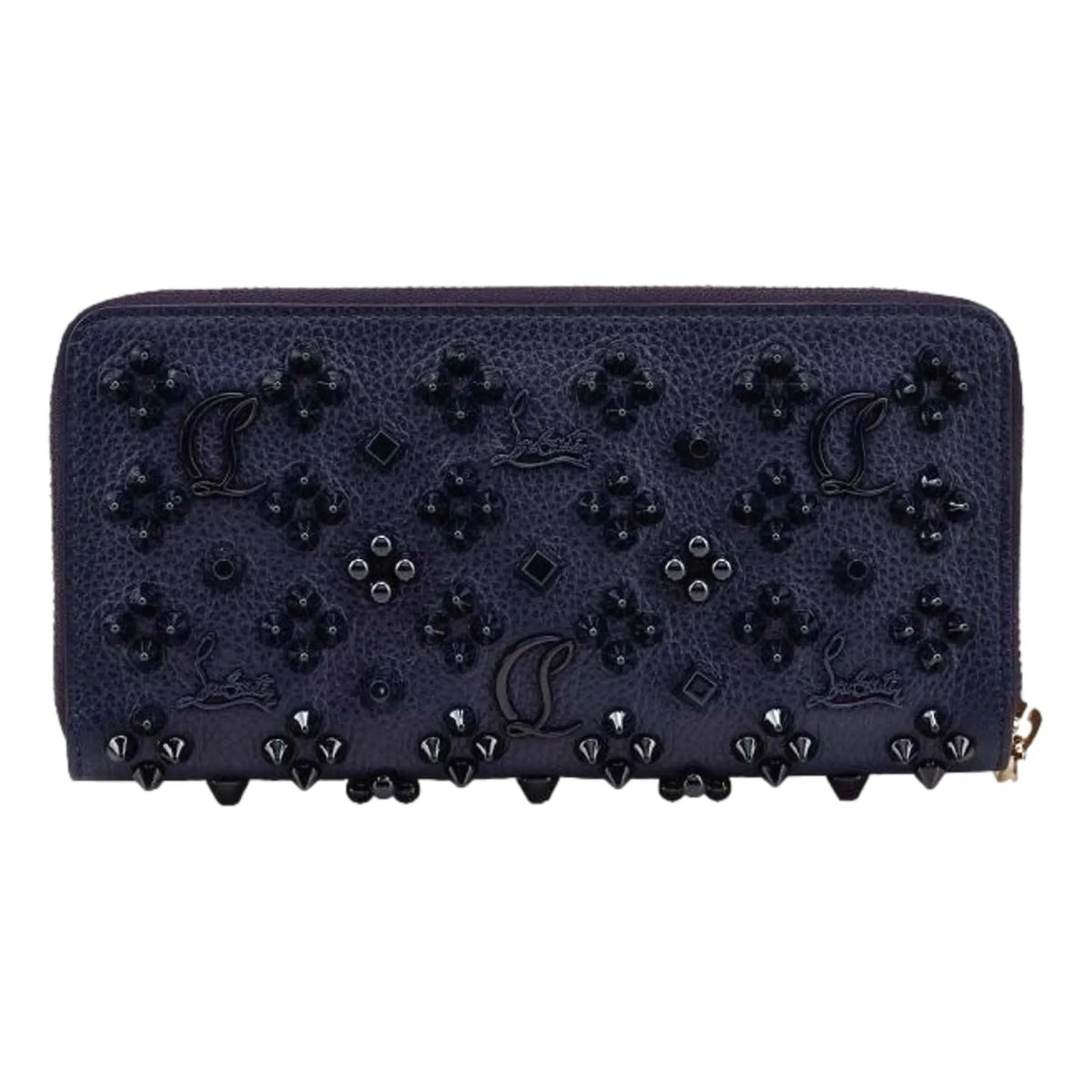 Christian Louboutin Panettone Studded Blue Leather Zip Around Wallet - Wallets - Clayton's Online Store