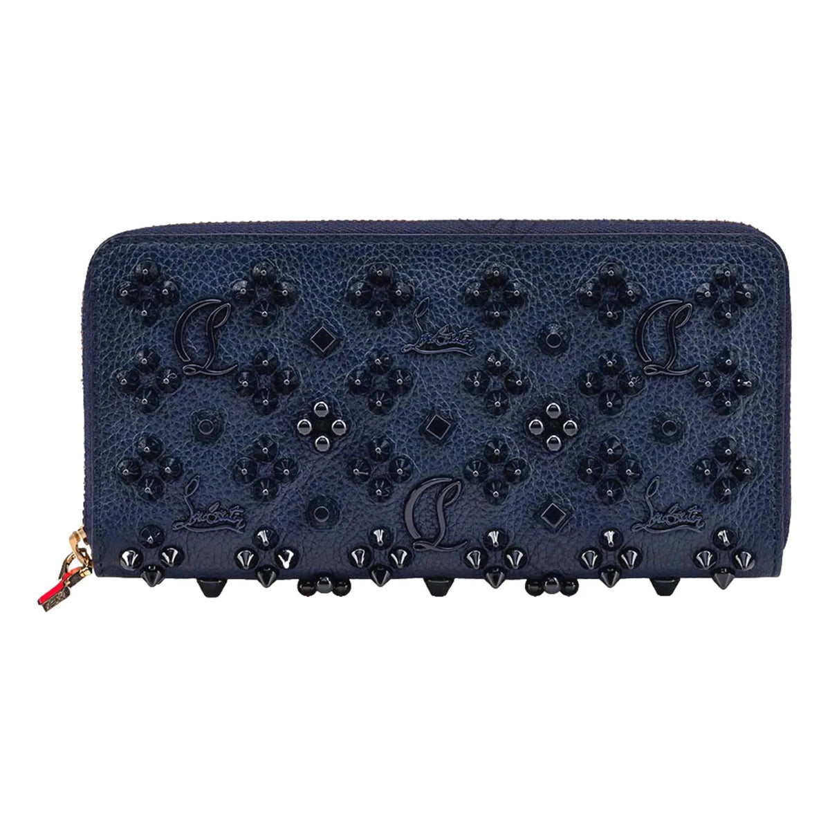 Christian Louboutin Panettone Studded Blue Leather Zip Around Wallet - Wallets - Clayton's Online Store