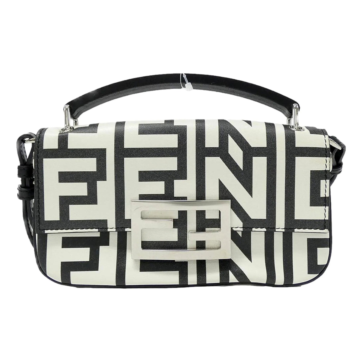 Fendi Baguette Blanco and Nero Calfskin Leather Crossbody - Handbags - Clayton's Online Store