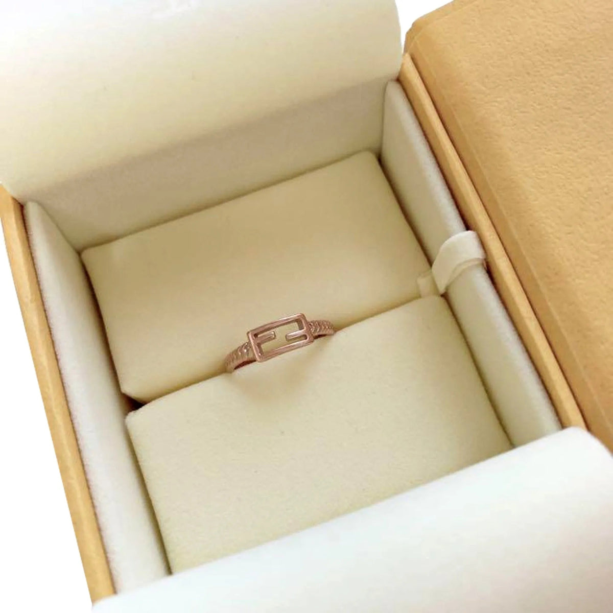 Fendi Baguette FF Logo Ring Rose Gold Twist Metal Band Size Large - Jewelry - Clayton's Online Store