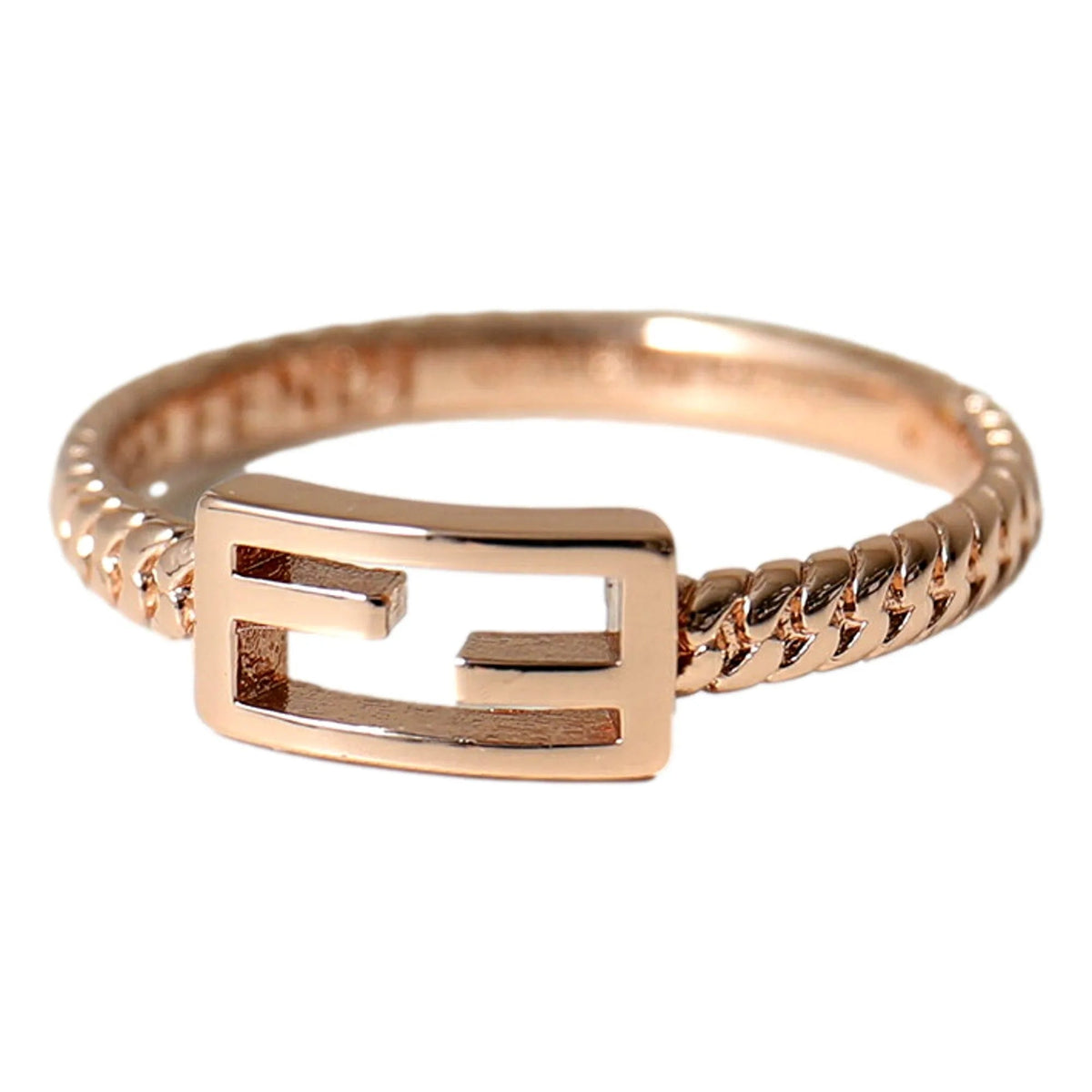 Fendi Baguette FF Logo Ring Rose Gold Twist Metal Band Size Small - Jewelry - Clayton's Online Store