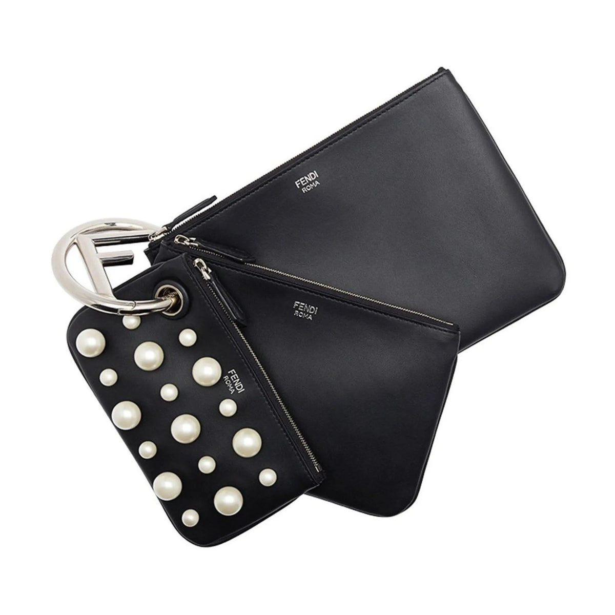 Fendi Black Leather Pearl Studded Triplette Multi Clutch Handbag - Handbags - Clayton's Online Store