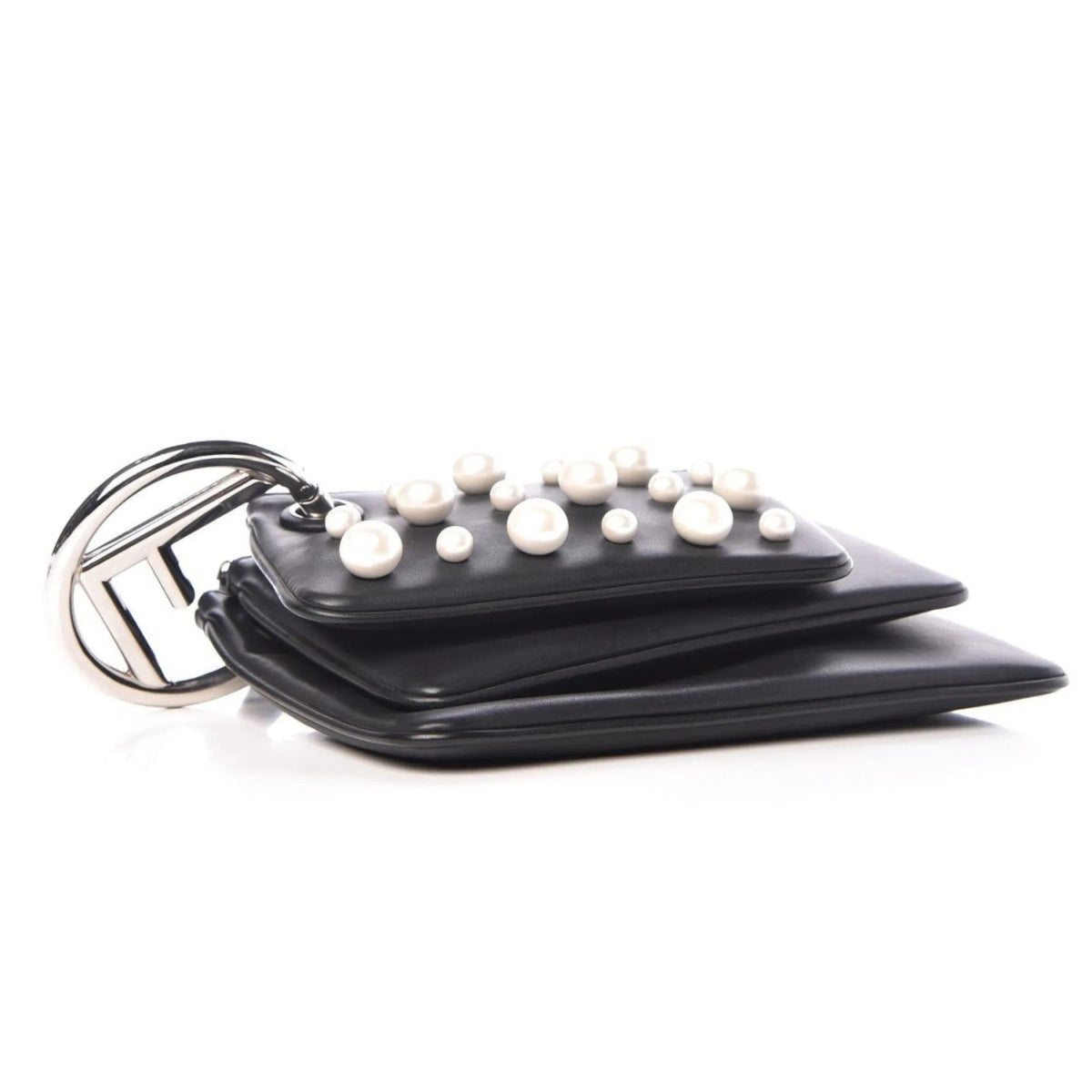 Fendi Black Leather Pearl Studded Triplette Multi Clutch Handbag - Handbags - Clayton's Online Store