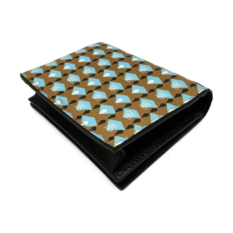 Fendi Calf Leather F Logo Blue Brown Small Bifold Wallet - Wallets - Clayton's Online Store