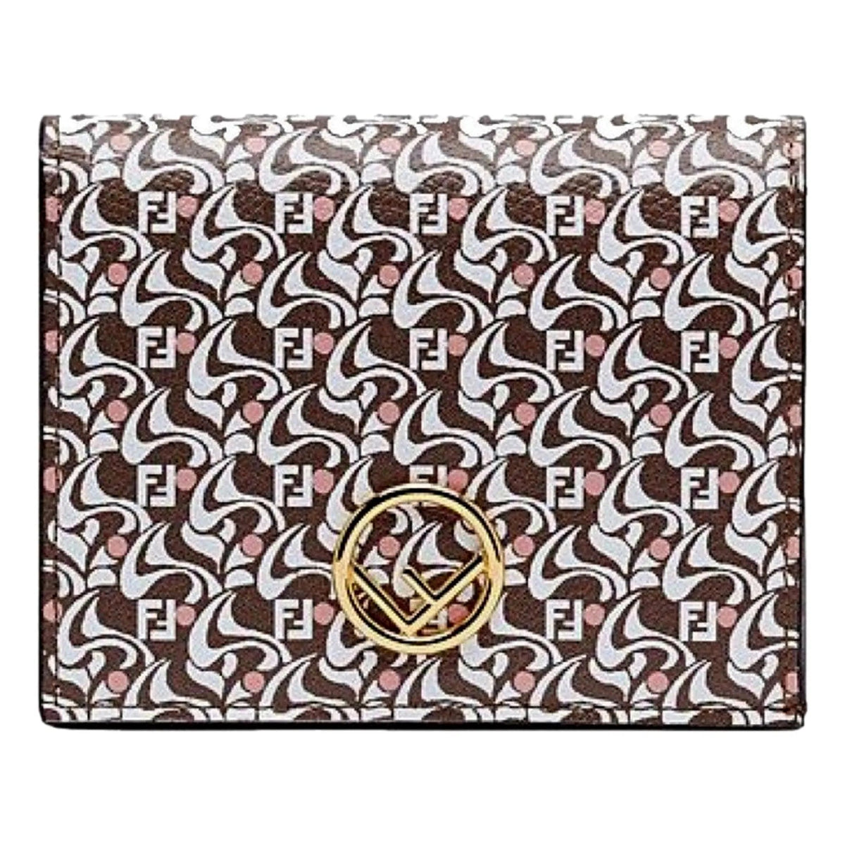 Fendi Calf Leather F Logo Brown Pink Small Bifold Wallet - Wallets - Clayton's Online Store