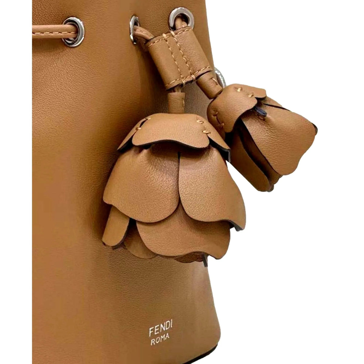 FENDI Calfskin F is 3D Flower Mini Mon Tresor Bucket Bag Brown Tan - Handbags - Clayton's Online Store