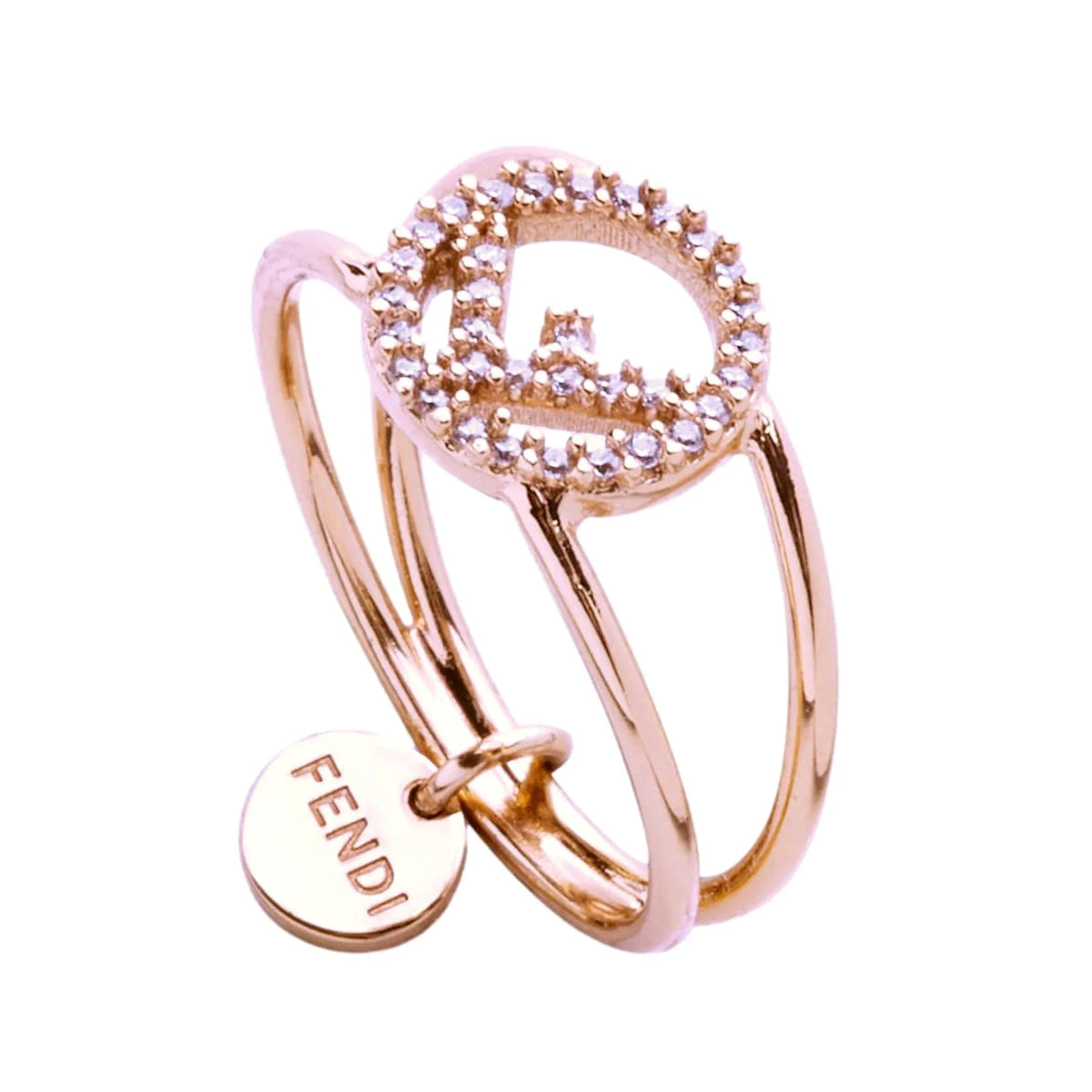 Fendi F is Fendi Circle Logo Crystal Ring Rose Gold Metal Size Large - Jewelry - Clayton's Online Store