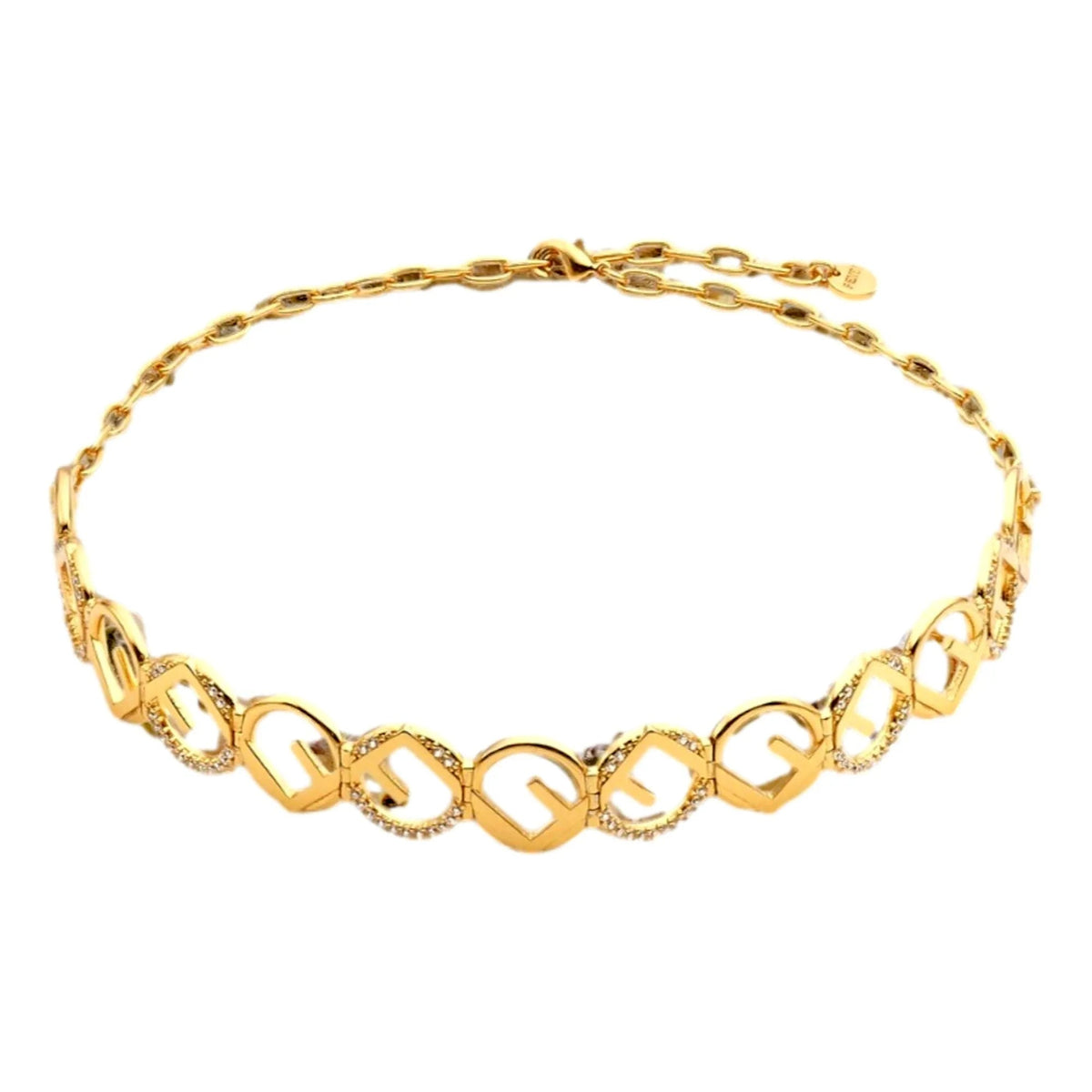 Fendi F is Fendi Logo Choker Necklace White Crystal Gold Metal Chain - Jewelry - Clayton's Online Store