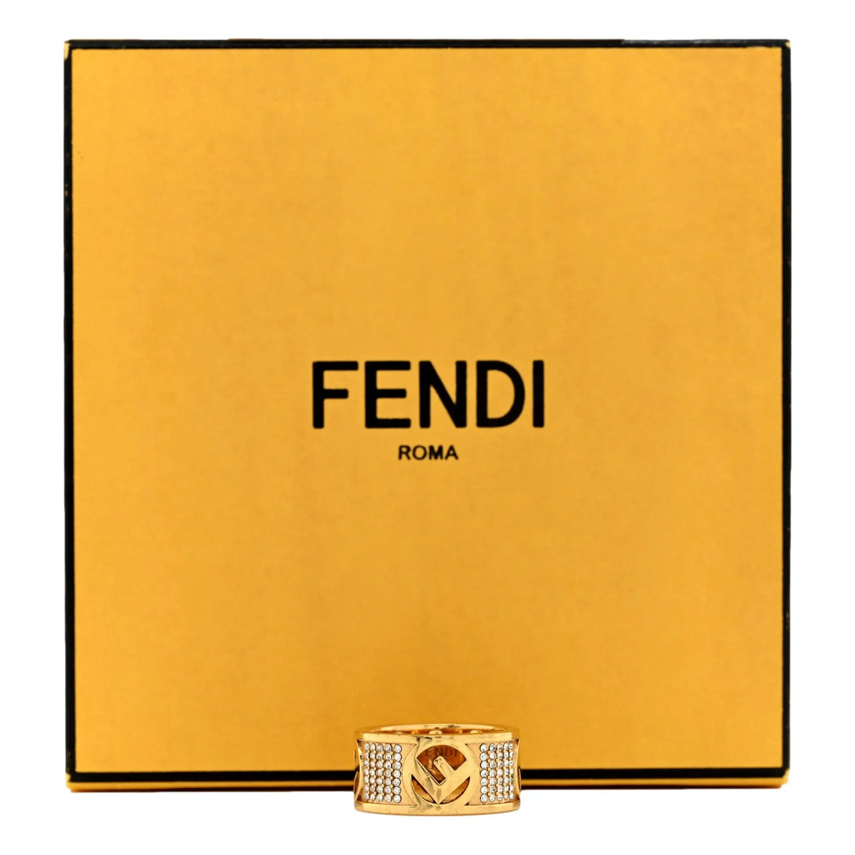 Fendi F is Fendi Logo Ring Wide Band Crystal Gold Metal Size Large - Jewelry - Clayton's Online Store