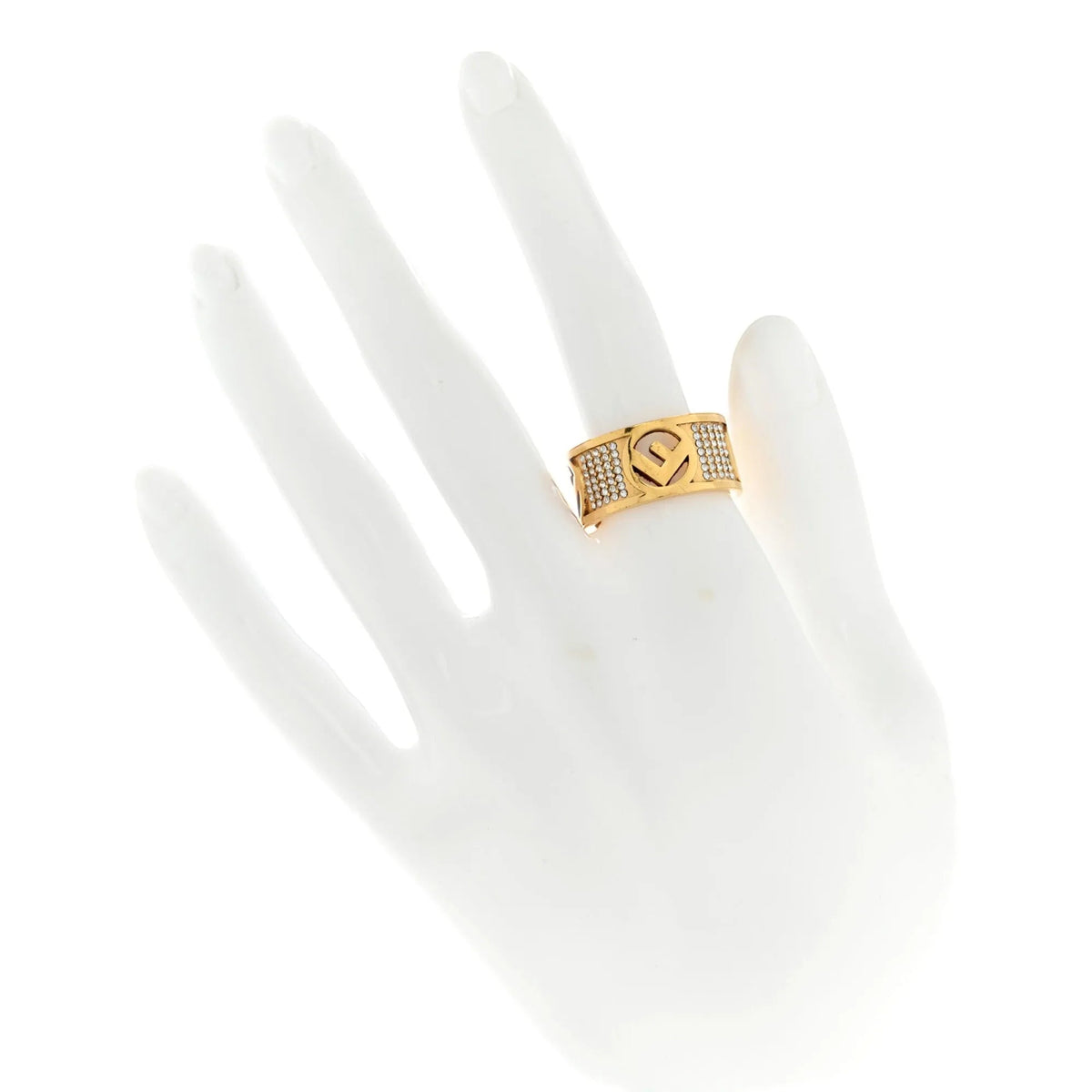 Fendi F is Fendi Logo Ring Wide Band Crystal Gold Metal Size Large - Jewelry - Clayton's Online Store