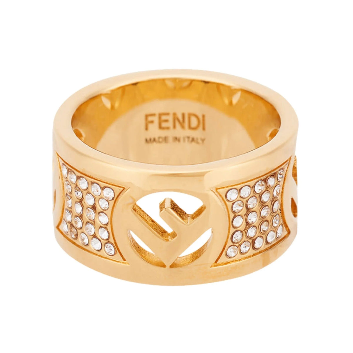 Fendi F is Fendi Logo Ring Wide Band Crystal Gold Metal Size Large - Jewelry - Clayton's Online Store