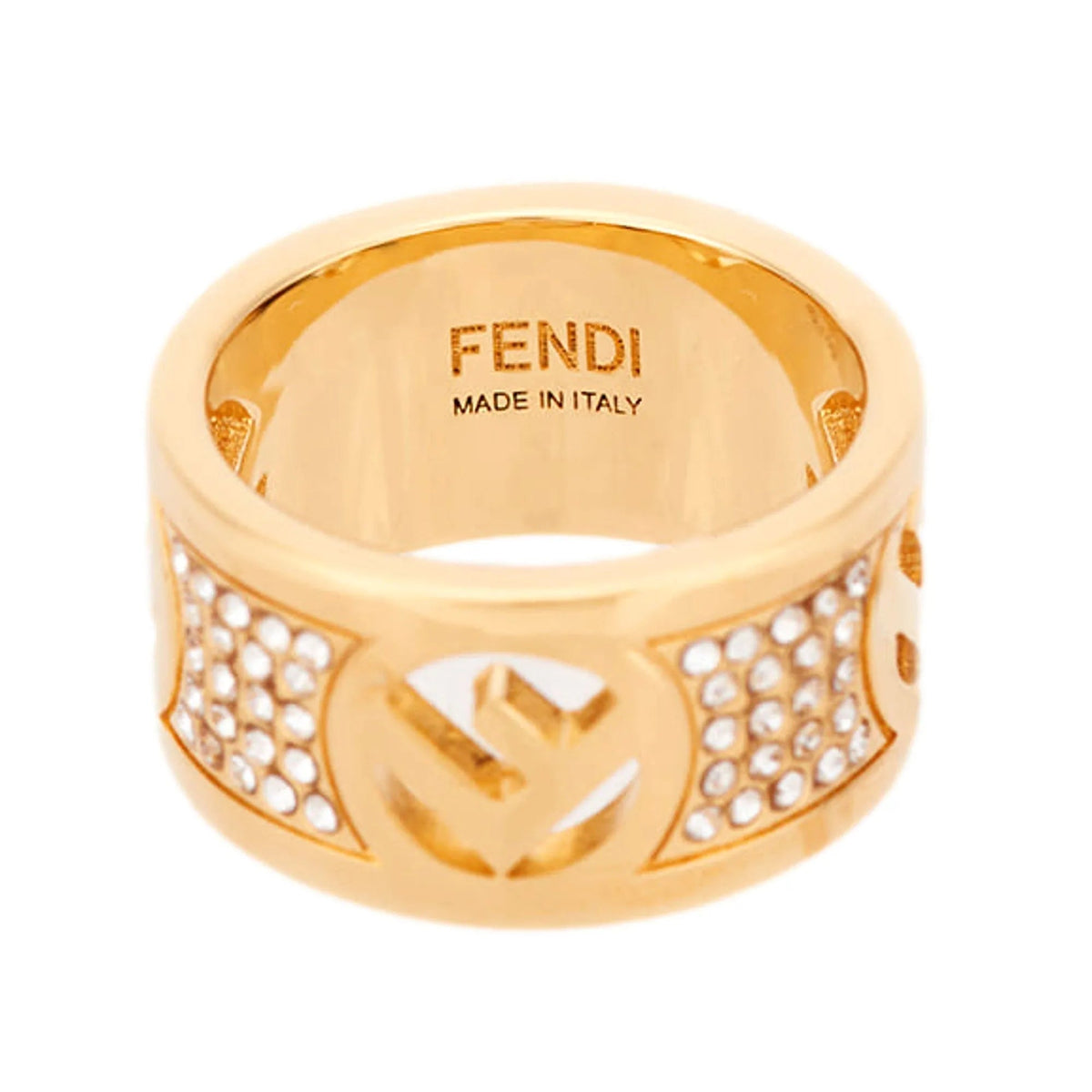 Fendi F is Fendi Logo Ring Wide Band Crystal Gold Metal Size Large - Jewelry - Clayton's Online Store