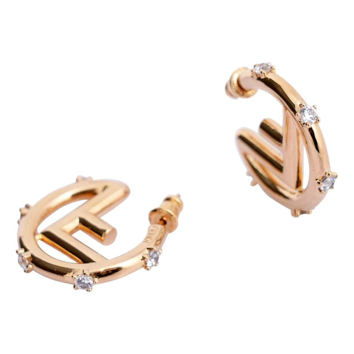 Fendi F Is Fendi Womens Gold Hoop Earrings Oro Soft and Crystal - Jewelry - Clayton's Online Store