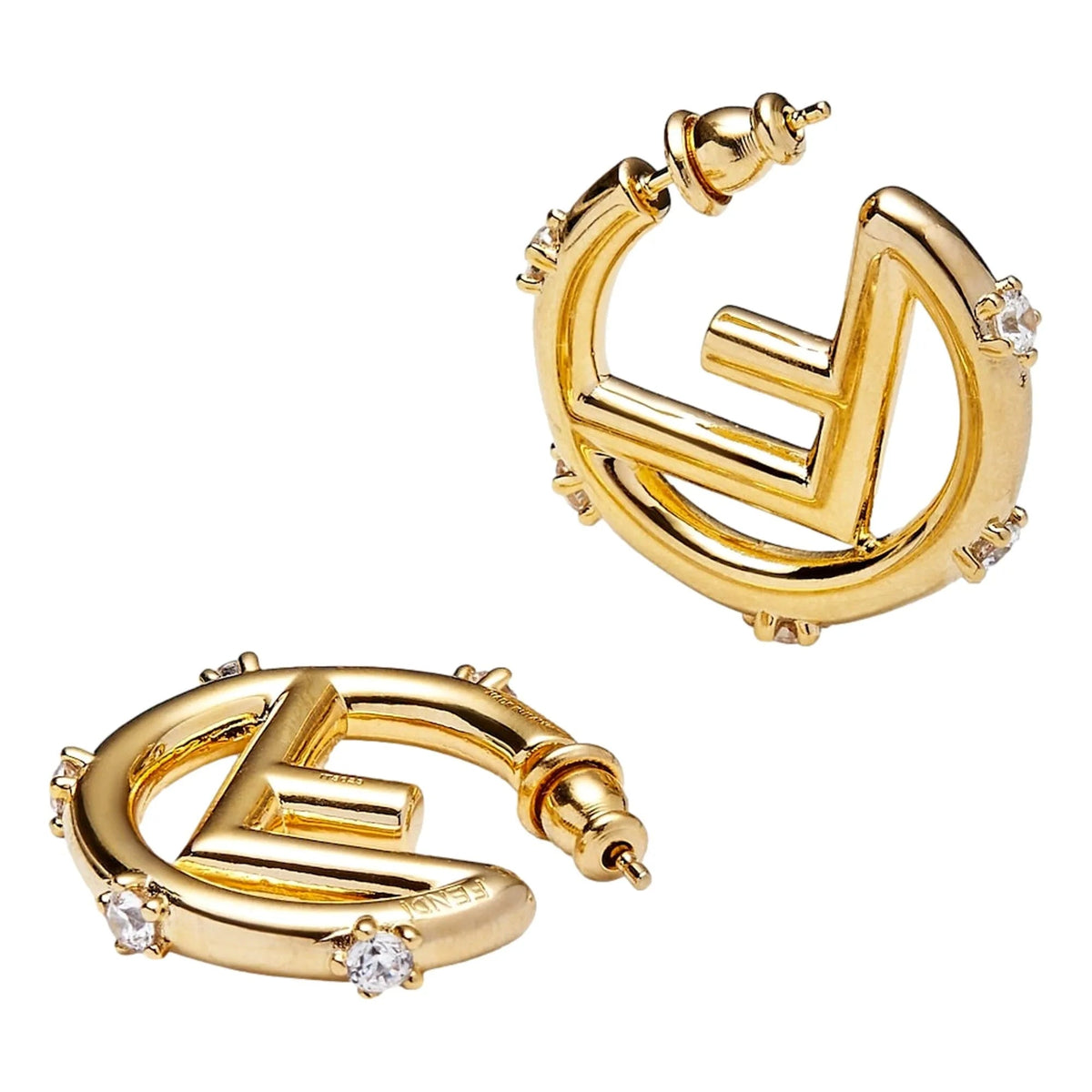 Fendi F Is Fendi Womens Gold Hoop Earrings Oro Soft and Crystal - Jewelry - Clayton's Online Store