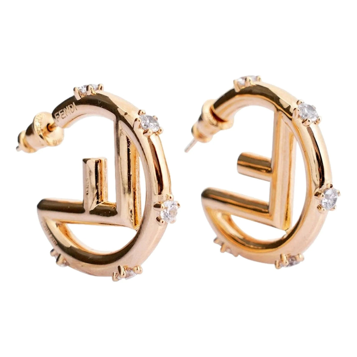 Fendi F Is Fendi Womens Gold Hoop Earrings Oro Soft and Crystal - Jewelry - Clayton's Online Store