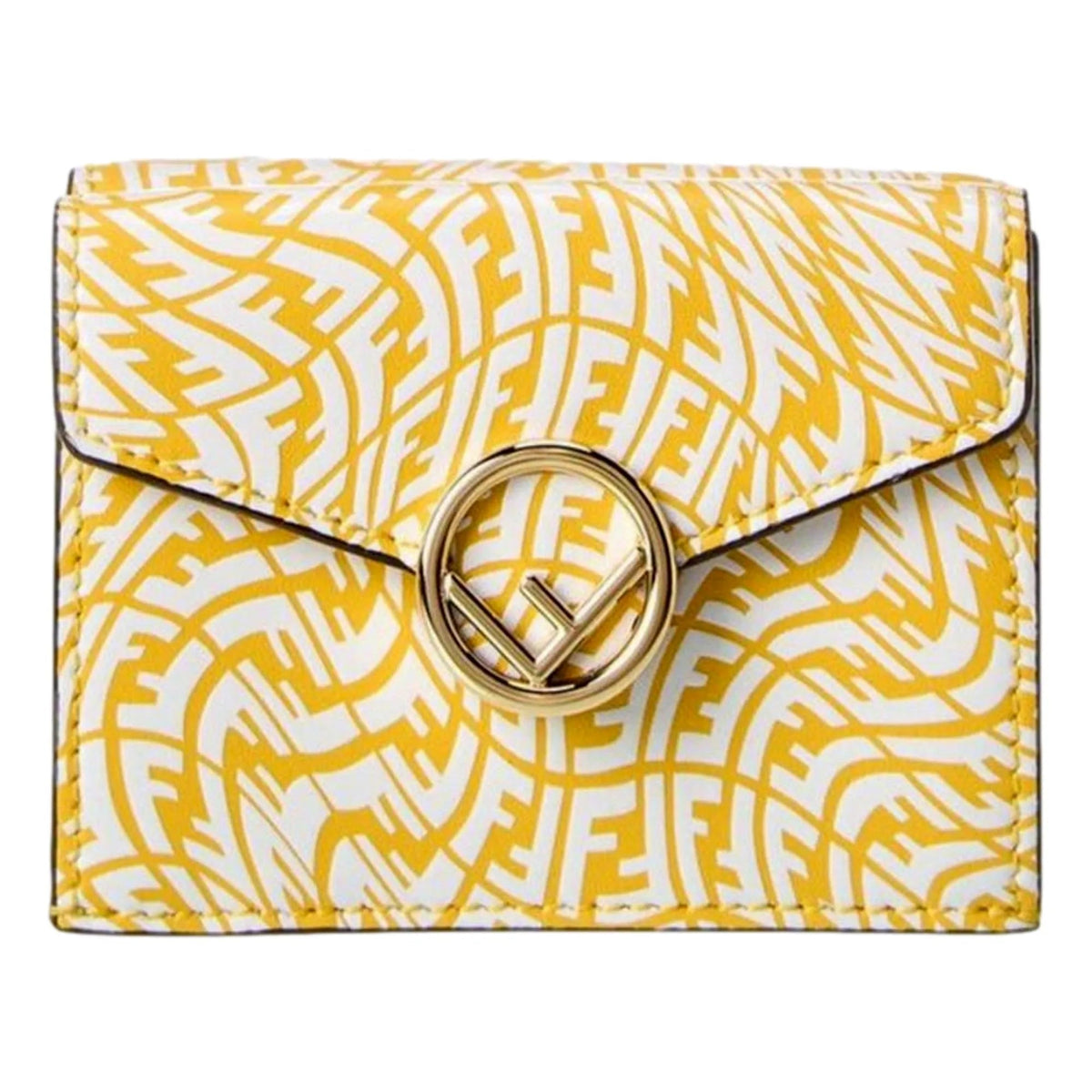 Fendi F is Fendi Yellow Leather Vertigo Print Small Trifold Wallet - Wallets - Clayton's Online Store