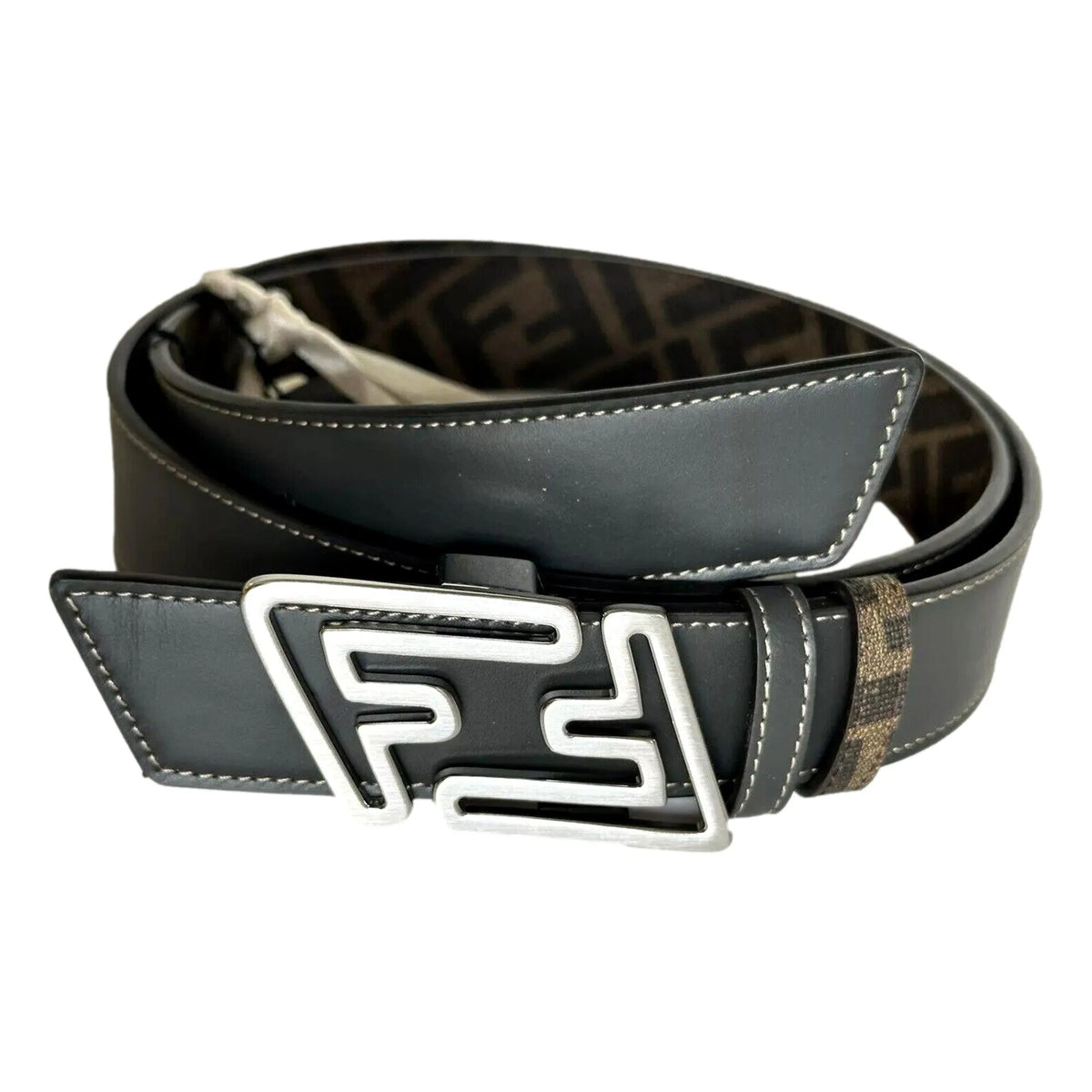 Fendi The Faster Men's Asphalt and Brown Belt Size 100