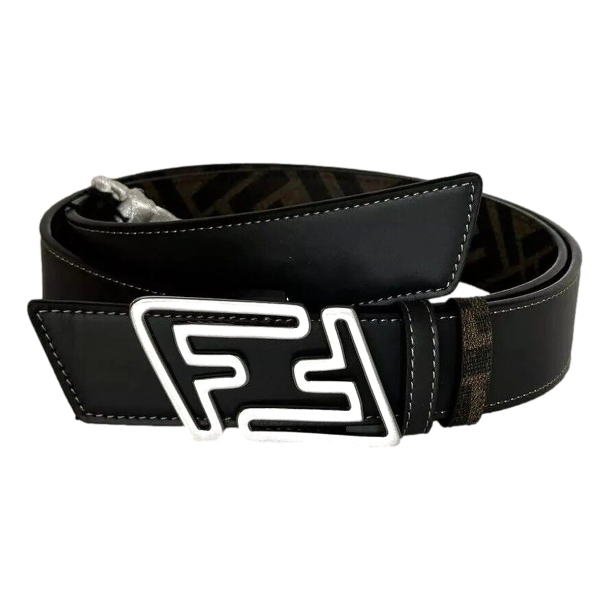 Fendi The Faster Men's Asphalt and Brown Belt Size 85