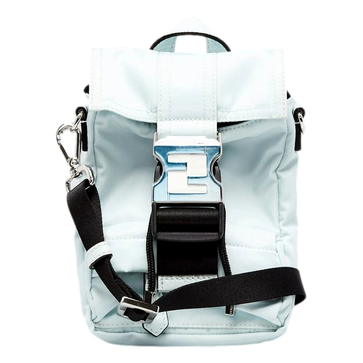 Fendi Fendiness Cyber Blue Nylon Buckle Mini Backpack Crossbody Bag - Handbags - Clayton's Online Store