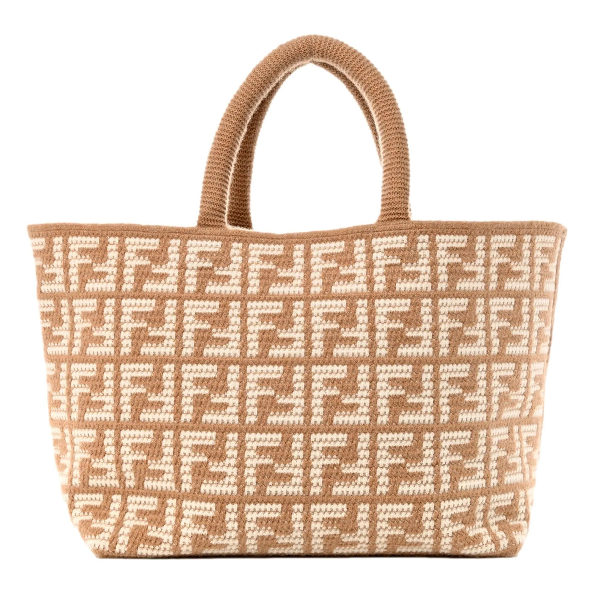 Fendi FF Cammello Beige Knitted Cashmere Large Shopper Tote Bag - Handbags - Clayton's Online Store