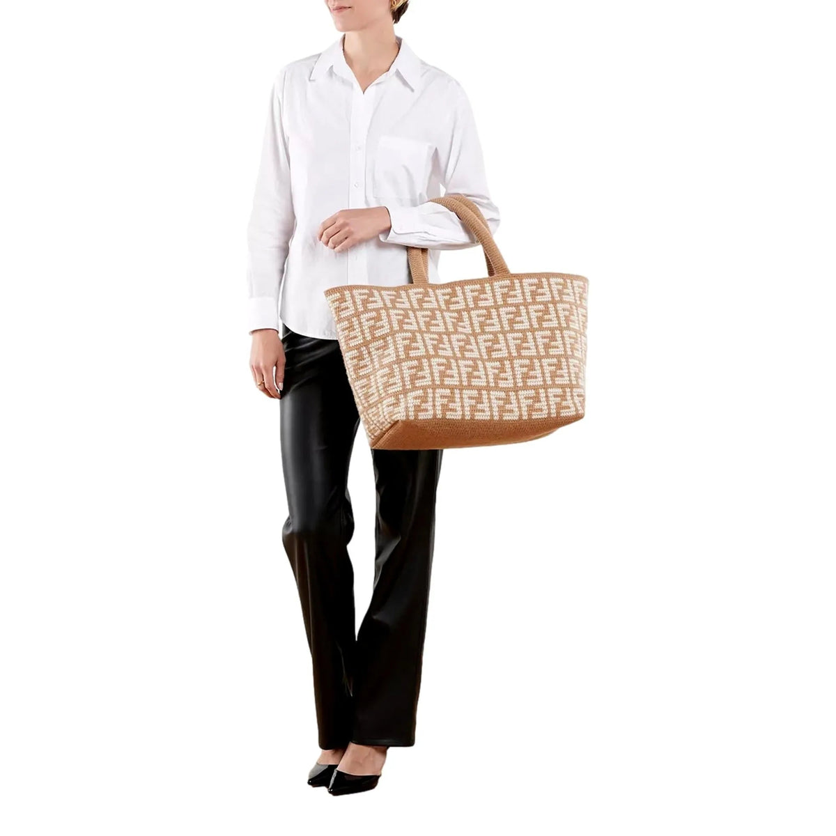 Fendi FF Cammello Beige Knitted Cashmere Large Shopper Tote Bag - Handbags - Clayton's Online Store