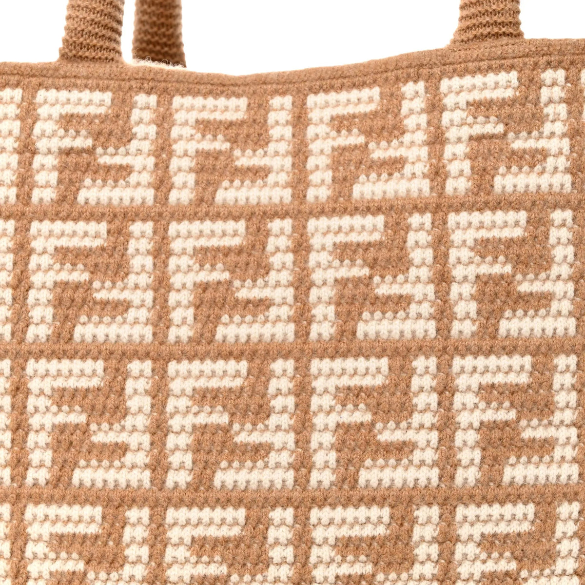 Fendi FF Cammello Beige Knitted Cashmere Large Shopper Tote Bag - Handbags - Clayton's Online Store