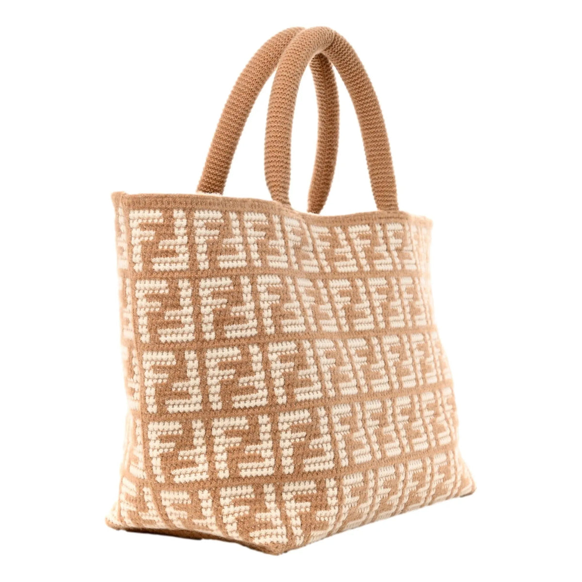 Fendi FF Cammello Beige Knitted Cashmere Large Shopper Tote Bag - Handbags - Clayton's Online Store