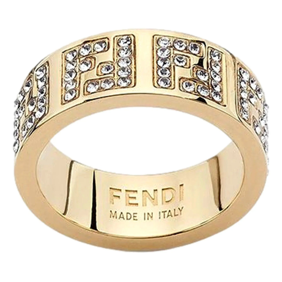 Fendi FF Crystal Embellished Wide Band Gold Ring Small - Jewelry - Clayton's Online Store